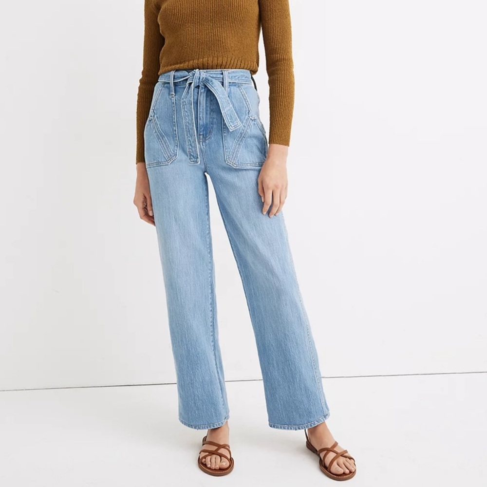 Madewell x Warm Highrise Wideleg Jeans with waist tie. Waist size 24